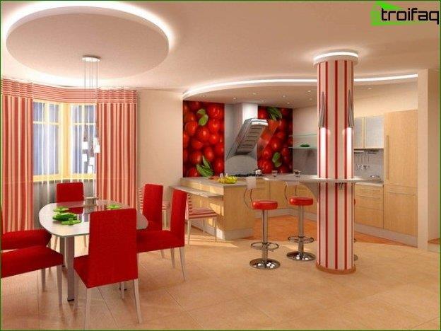 Plafonds van gipsplaat 175 fotos van de beste ideeën, welk ... Overgang keuken woonkamer