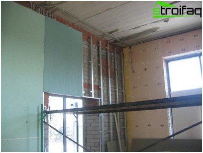 Plasterboard mounting on a galvanized profile frame