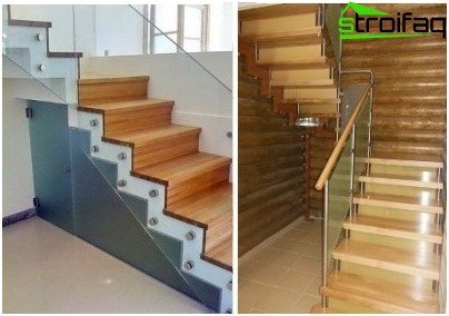 Opláštění betonových schodů dřevěným a skleněným plotem