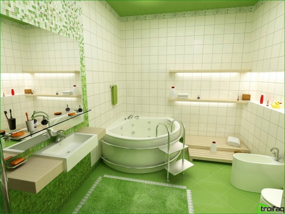 Green tile in the interior of the bathroom