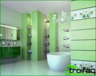 Green tile in the interior of the bathroom