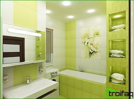 Vihreä laatta kylpyhuoneen sisätiloissa