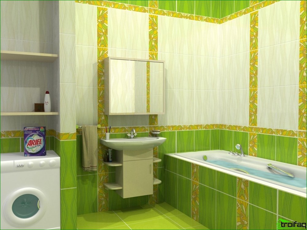 Zelená dlaždice v interiéru koupelny