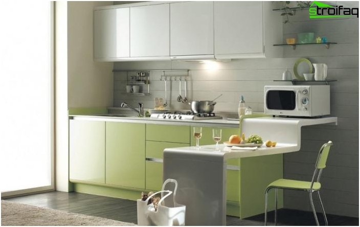 Kitchen design in green colors.