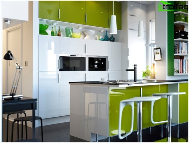 Furniture for kitchen in green tones-3