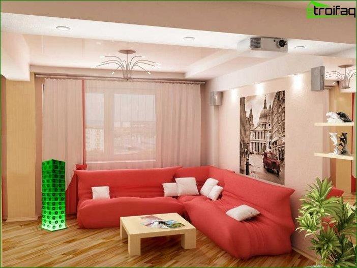 Photo of the design of the living room 18 square meters. m
