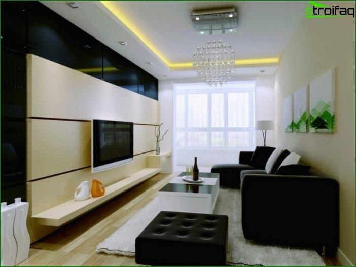 Photo of the design of the living room 18 square meters. m