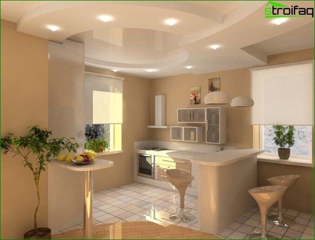 Design of plasterboard ceilings for the kitchen