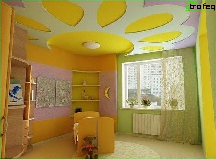 تصميم سقف الحوائط الجافة في غرفة نوم الأطفال