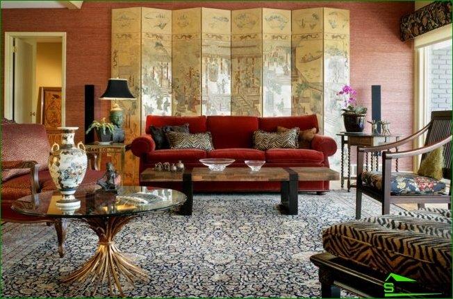 Obrazovka v japonském stylu interiéru Maharajas se používá jak pro územní plánování, tak jako dekorace