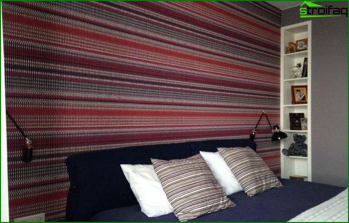 Striped wallpaper in the interior of the bedroom 4