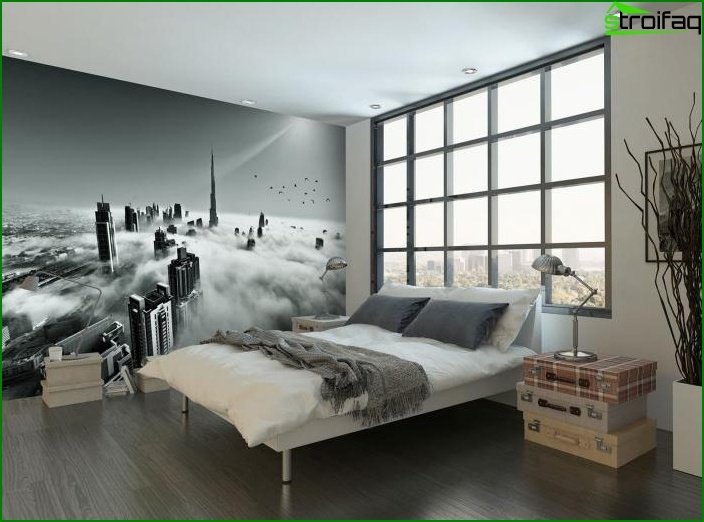 Wall mural in bedroom interior 3