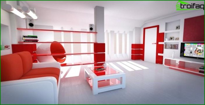 Shade Aurora Red in the interior of the living room 4