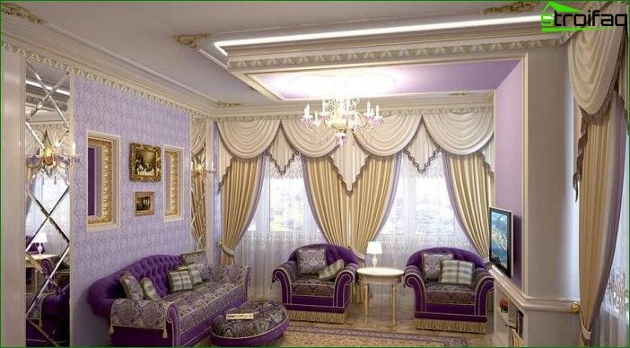 Foto záclony v obývacím pokoji v klasickém stylu