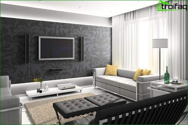Foto záclony v obývacím pokoji v high-tech stylu