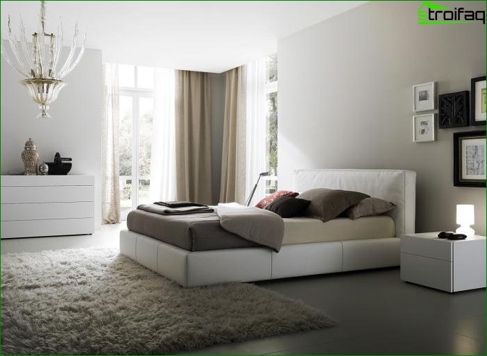 Fotoradiner til soveværelset i stil med minimalisme