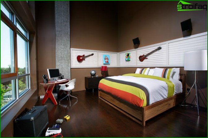 Foto af et soveværelse til en dreng i loftstil