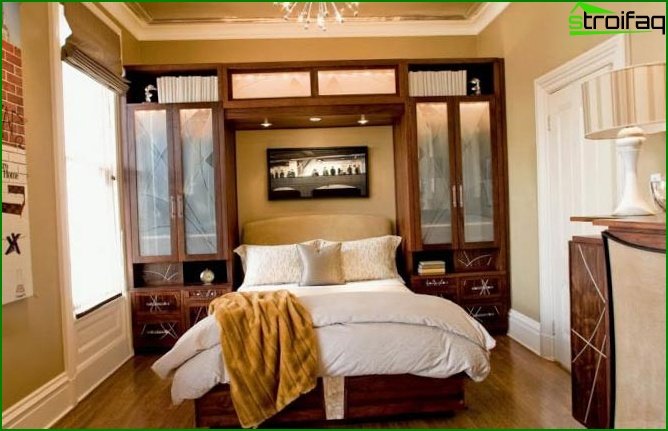 Photo of the interior of the bedroom 12 sq. M in various styles